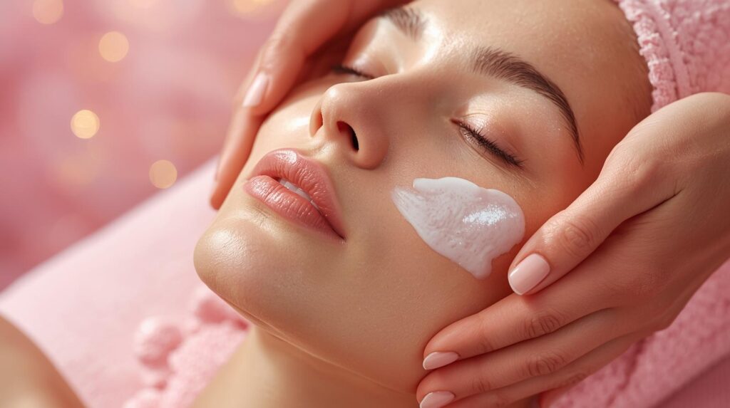 Magic Care Lifting kezelés. Egy hölgy arcán Magic Lifting krém van, a Petra Szalonban Kecskeméten